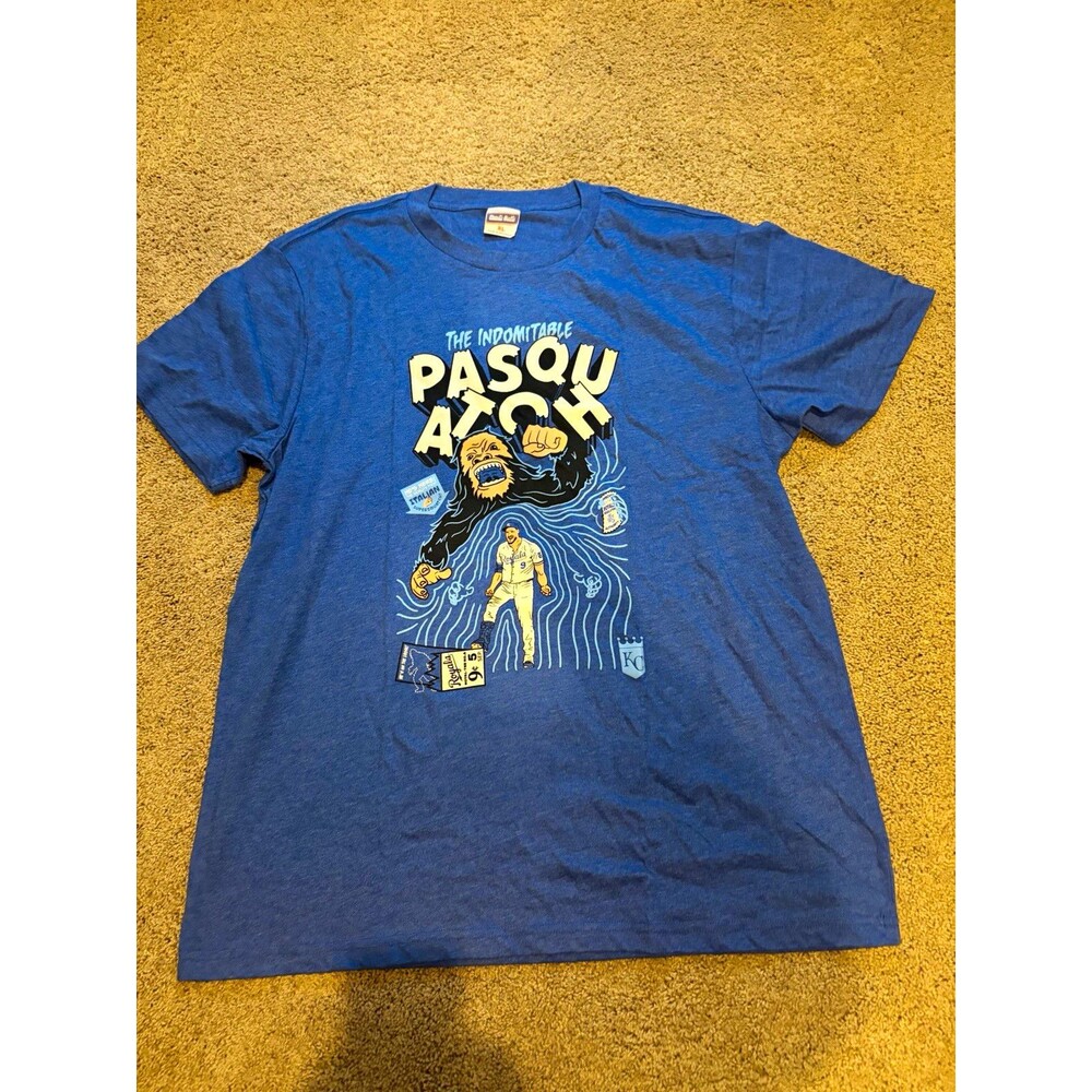 Charlie Hustle Unisex Crew Neck Short Sleeve Knit T-Shirt Blue XL Graphic